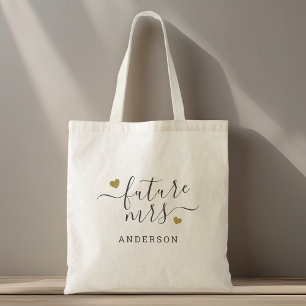 Tote Bag Modern Script Cœurs Dorés Future Mme.
