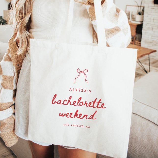 Tote Bag Modern Script Coquette Bow Bachelorette Weekend (Créateur téléchargé)