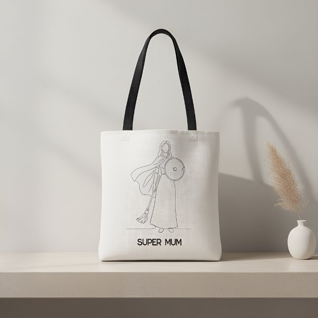 Tote Bag Modern Super Mum Warrior Line Art (Créateur téléchargé)