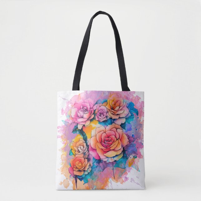 Tote Bag Modern Watercolor Paint Daubs Roses Bouquet (Devant)