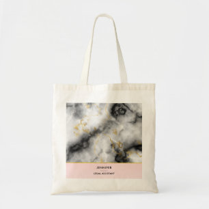 Tote Bag Modern White Gray Marble with Gold Ribbon