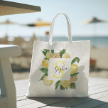 Tote Bag Modern Yellow Lemons Frame & Leaves With Name<br><div class="desc">Modern Yellow Lemons Frame & Leaves With Name</div>