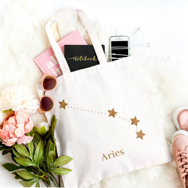 Tote Bag Modern Zodiac Sign Gold Aries | Element Fire (Créateur téléchargé)
