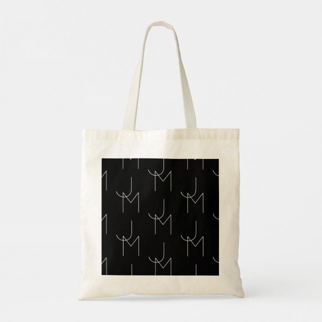 Tote Bag Moderne 2 Initiales Motif | Noir & Blanc (Dos)
