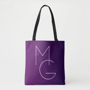 Tote Bag Moderne 2 Initiales   Ombre subtile violet profond