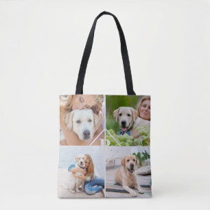 Tote Bag Moderne 4 Photo Collage Monogramme Animaux Amoureu