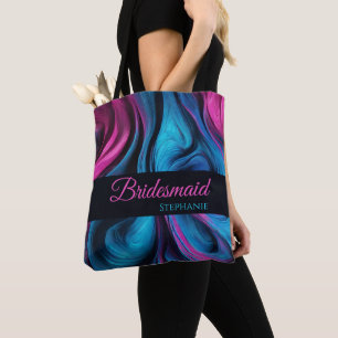 Tote Bag Moderne Abstrait-Bleu et Rose-Demoiselle d'honneur