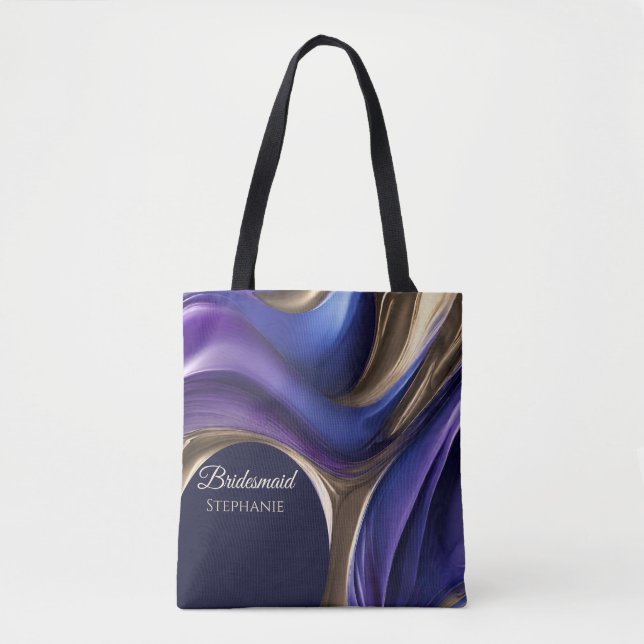 Tote Bag Moderne Abstrait-Bleu Violet Or-Demoiselle d'honne (Devant)