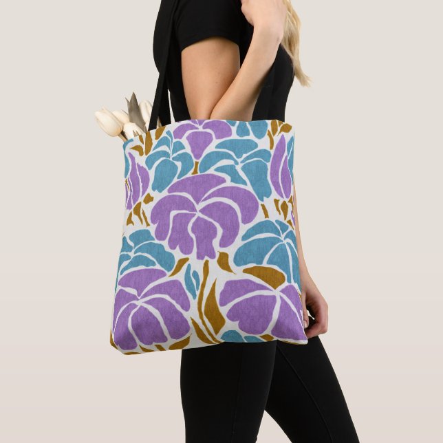 Tote Bag Moderne Abstrait violet bleu jaune Floral Design (De près)