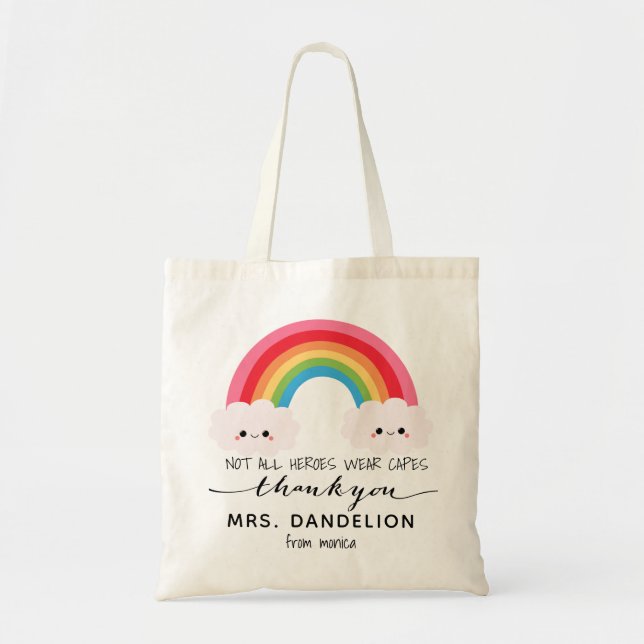 Tote Bag Moderne aquarelle arc-en-ciel professeur merci cad (Devant)