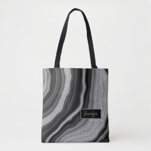 Tote Bag Moderne Argent Noir Agate Crystal Personnaliser le