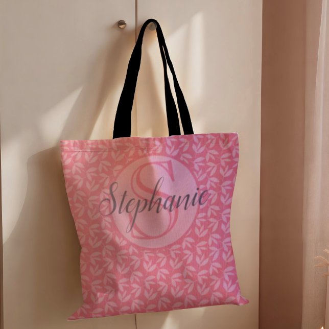 Tote Bag Moderne Botanique Monogramme rose (Créateur téléchargé)