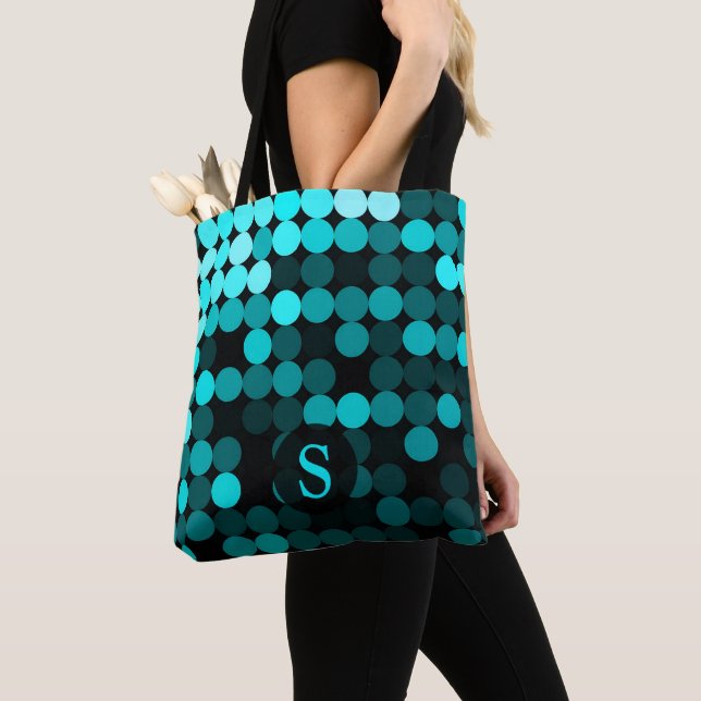 Tote Bag Moderne Cool Unique Motif à Points Turquoise Monog (De près)