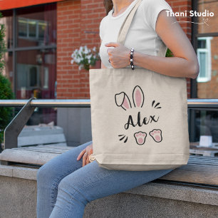 Tote Bag Moderne Cute Pastel Pink Rabbit Nom personnalisabl