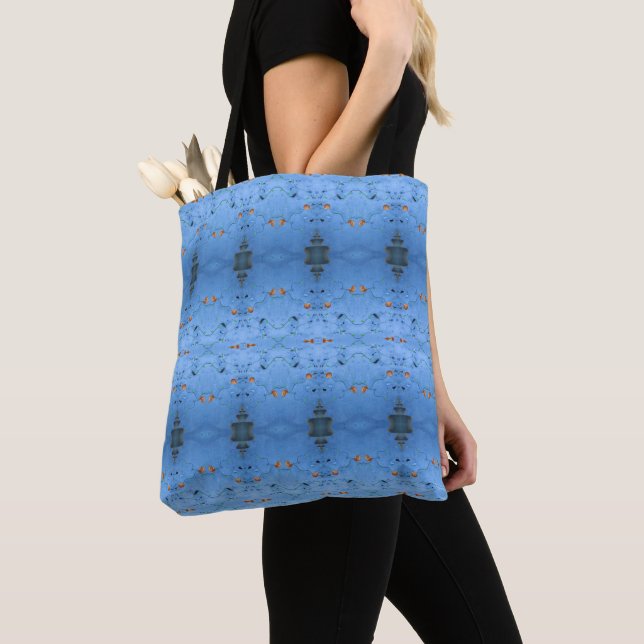 Tote Bag Moderne Design Bleu Asiatique Oriental Pratique (De près)