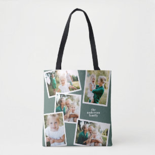 Tote Bag Moderne design multi photo famille sage vert