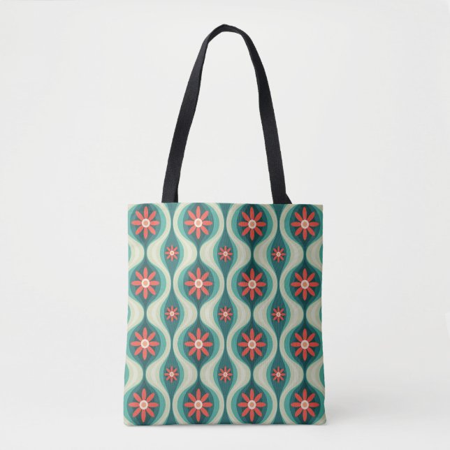 Tote Bag Moderne du milieu du siècle : Fleurs orange Abstra (Devant)