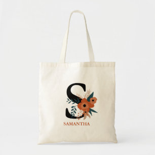 Tote Bag moderne éditable terre cuite floral monogrammed