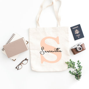 Tote Bag Moderne Élégant Monogramme Initial Rose Personnali