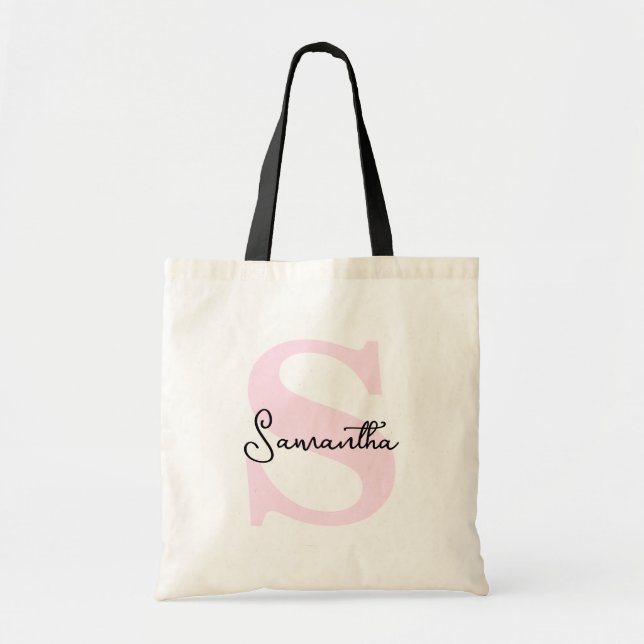 Tote Bag Moderne Élégant Monogramme Initial Rose Personnali (Devant)