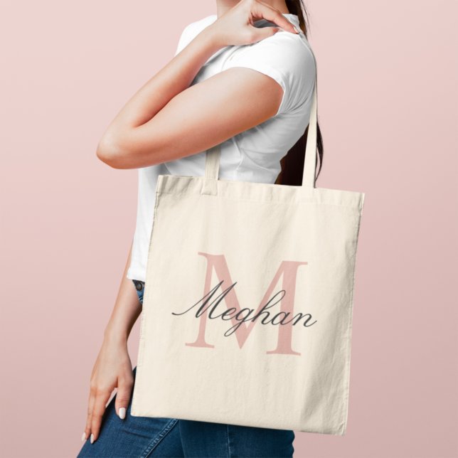 Tote Bag Moderne Elegant Rose Or Personnalisé Monogramme (Créateur téléchargé)
