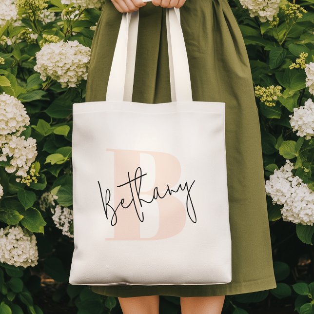 Tote Bag Moderne Élégant Rose Poudré Monogramme (Créateur téléchargé)