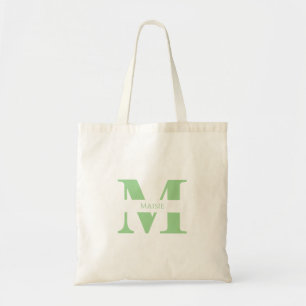 Tote Bag Moderne Élégant Vert Sauge Monogramme Personnalisé