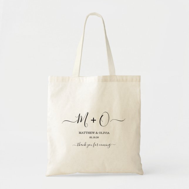 Tote Bag Moderne Élégante calligraphie Monogramme Mariage (Devant)