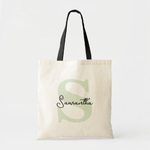 Tote Bag Moderne Élégante Monogramme Initiale Verte Personn