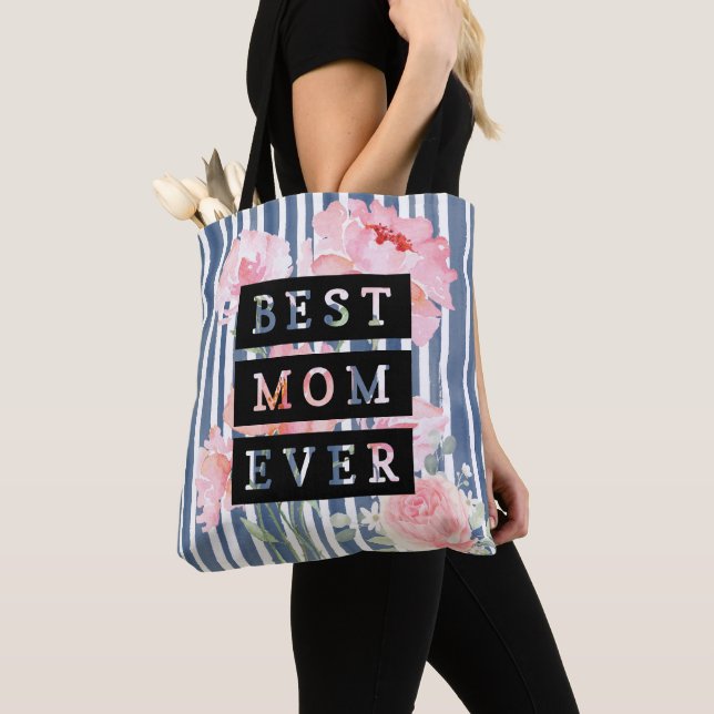 Tote Bag Moderne et adorable Meilleure maman jamais l Strip (De près)