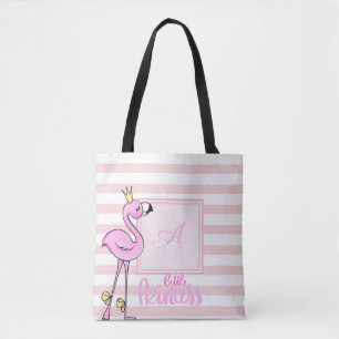Tote Bag Moderne fille rose flamant,rayé,monogramme