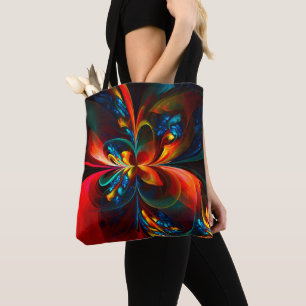 Tote Bag Moderne Floral Abstrait Art Orange Bleu Motif #14