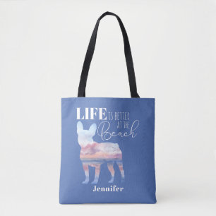 Tote Bag Moderne Français Bulldog Beach Thème Fourre-tout