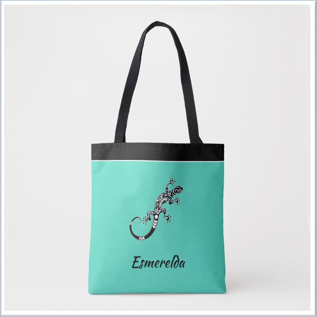Tote Bag Moderne Gecko Sea Vert et Noir (Créateur téléchargé)