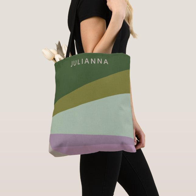 Tote Bag Moderne géométrique violet vert chic personnalisé (De près)