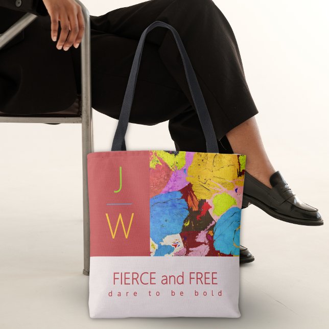 Tote Bag Moderne Gras Élégant Monogramme Art Abstrait (Créateur téléchargé)