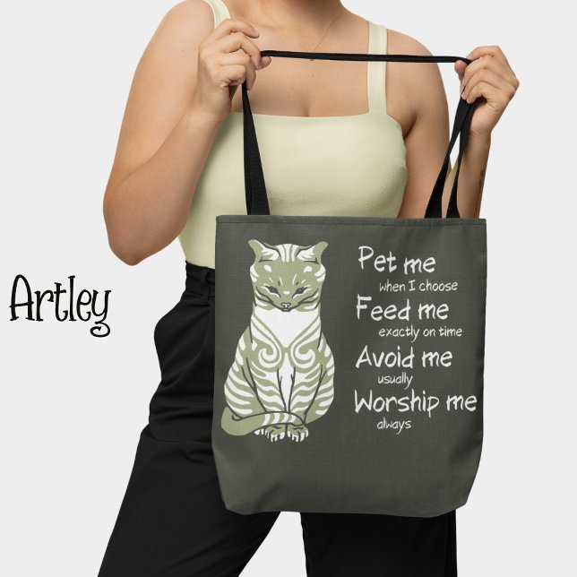 Tote Bag Moderne Gris Funny Chat Phrase Peinture pour anima (Créateur téléchargé)