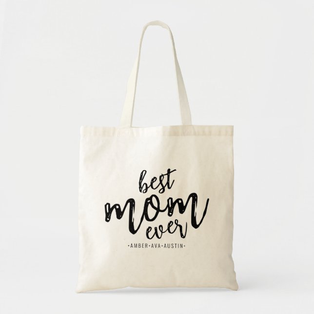 Tote Bag Moderne Meilleure maman Jamais maman Enfants Nom S (Devant)