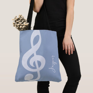 Tote Bag Moderne Minimal Pastel Bleu Musique Symbole Nom