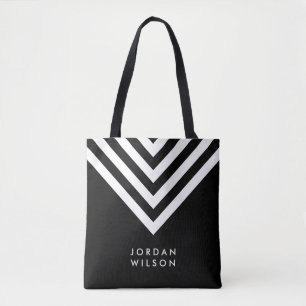 Tote Bag Moderne minimaliste noir & blanc Chevron géométr