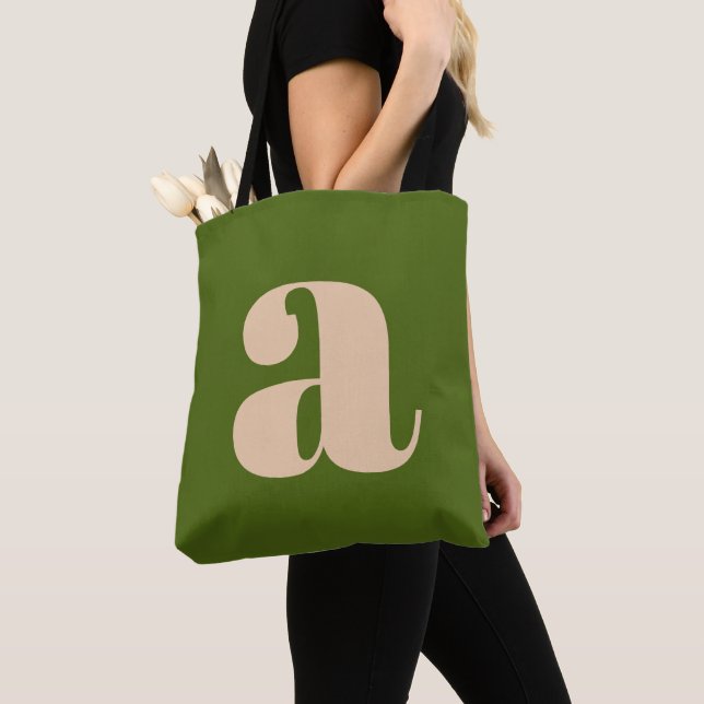 Tote Bag Moderne Monogramme Initiale Vert Terreux Gras Rétr (De près)