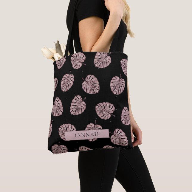 Tote Bag Moderne motif de feuille tropicale rose nom Patter (De près)