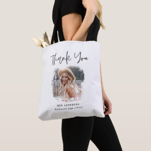 Tote Bag Moderne noir blanc script photo élégant professeur