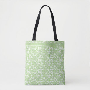 Tote Bag Moderne Pale Lime Vert Fleurs tropicales Monogramm
