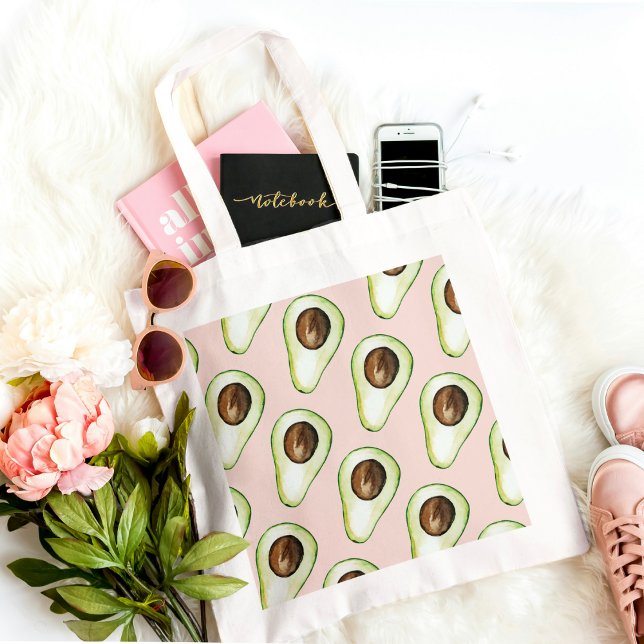 Tote Bag Moderne Pastel Rose Et Vert Motif Avocado (Créateur téléchargé)