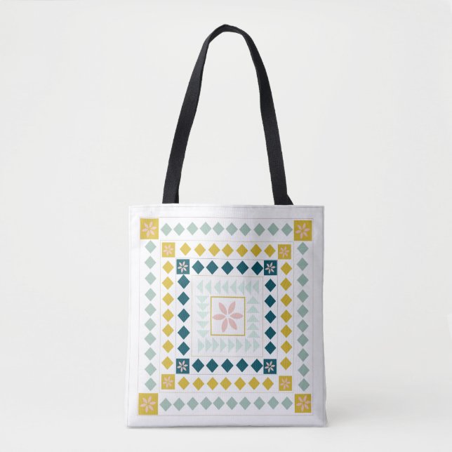 Tote Bag Moderne Pastels Motif de carrelage fleuri géométri (Devant)