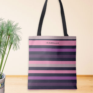 Tote Bag Moderne personnalisé motif rayé rose violet