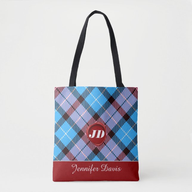 Tote Bag Moderne Plaid Tartan Nom en écriture monogramme à  (Devant)