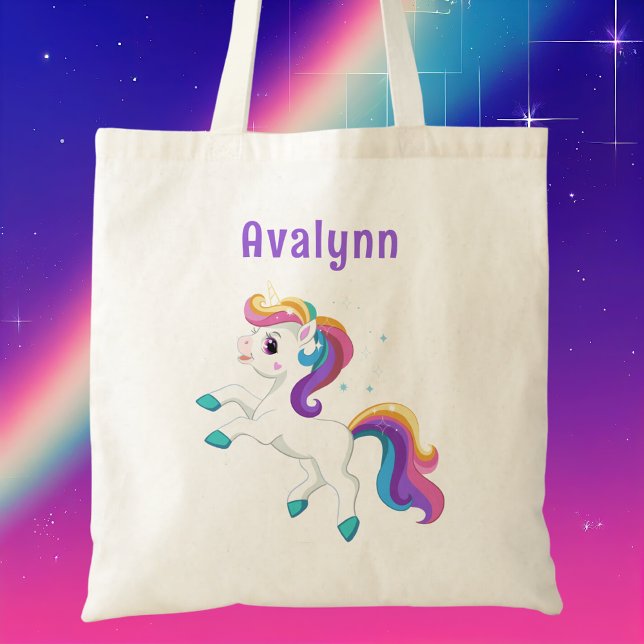 Tote Bag Moderne Rainbow Cute Unicorn Girls (Créateur téléchargé)