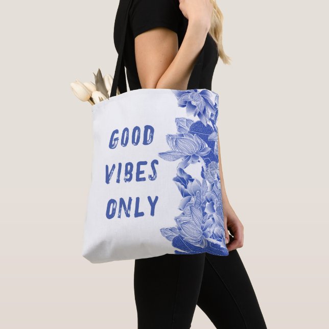 Tote Bag Moderne Rétro Bleu Lotus Mandala Good Vibes Fourre (De près)